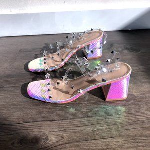 Hologram Studded Block Heels